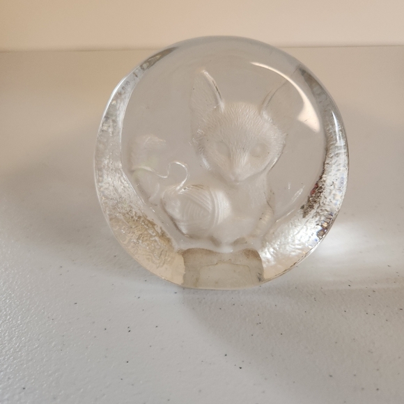 Vintage Crystal Zajecar Frosted Glass Cat Lady Kitten Paperweight Decor Cats - Picture 1 of 6